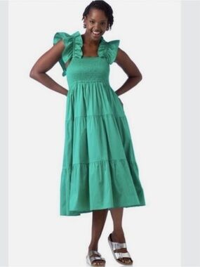 Crosby by Mollie Burch teal smocked tiered dress, size L
